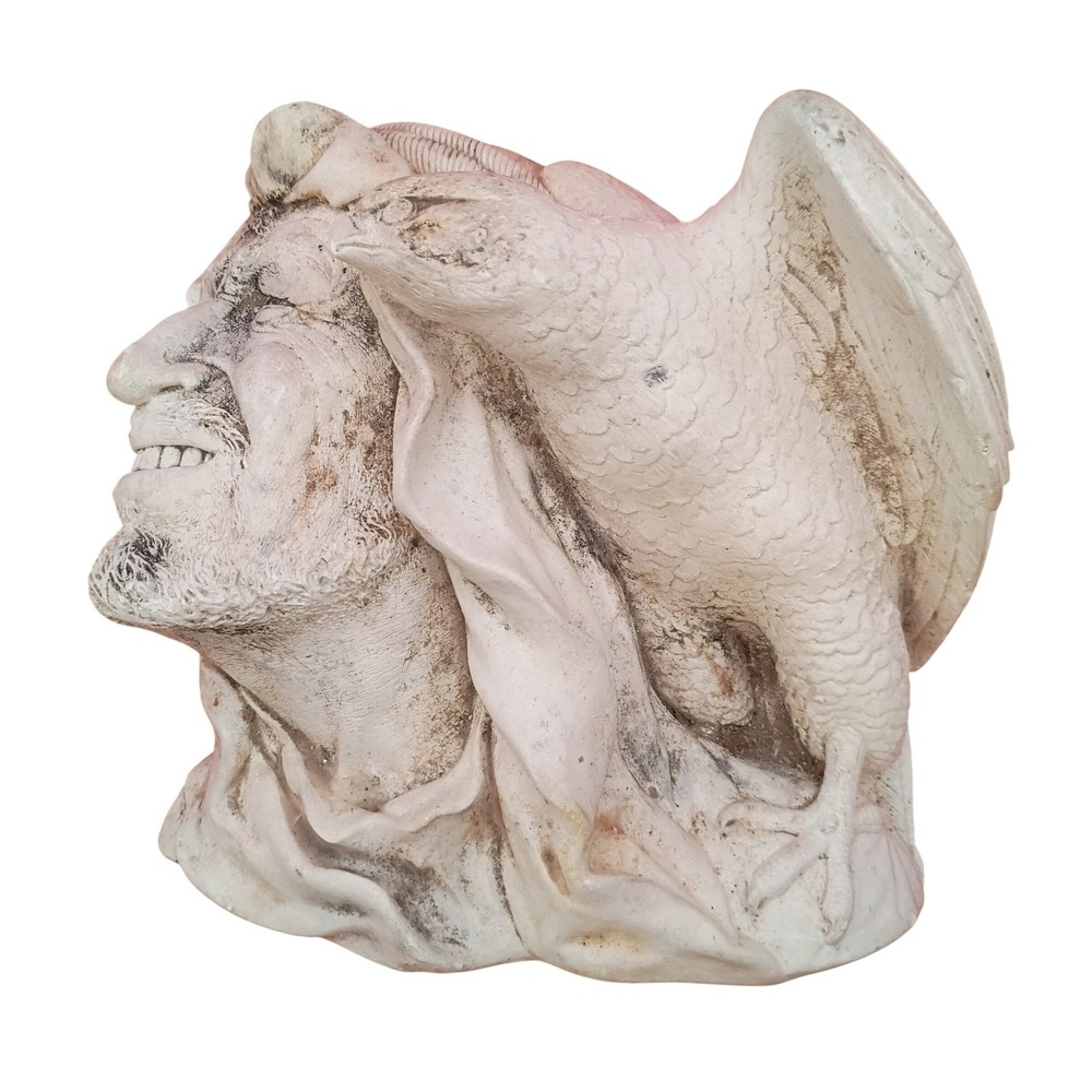 Man with Bird Wall Plaque Sculpture Off-White Rustic Mythic Decor Wall Art Decor